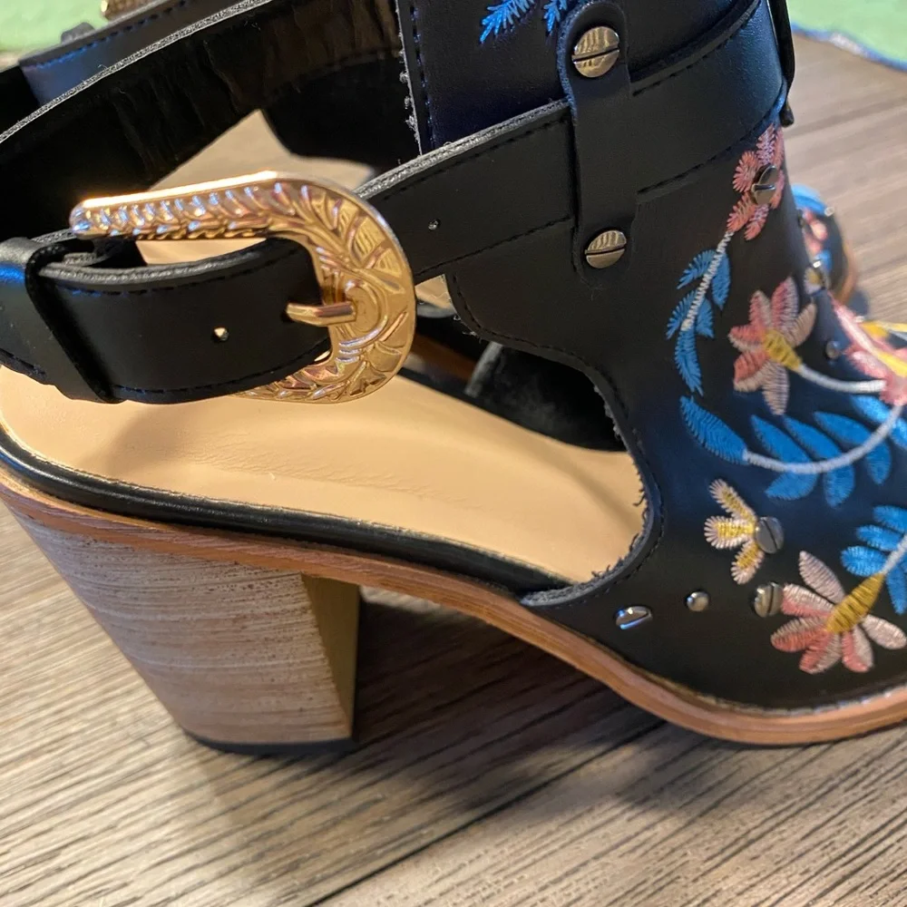 Floral Embroidered Black Ankle Boots - Picture 4 of 6